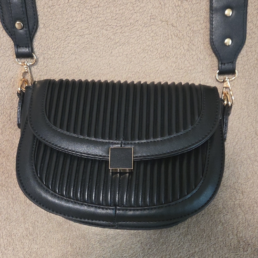 Black Quilted Faux Leather Small Crossbody Bag